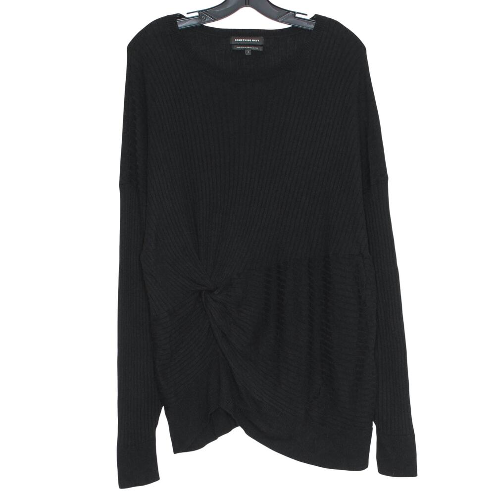 Something Navy Sweater Ribbed Twist Quiet Luxury Academia Minimalist Black Large